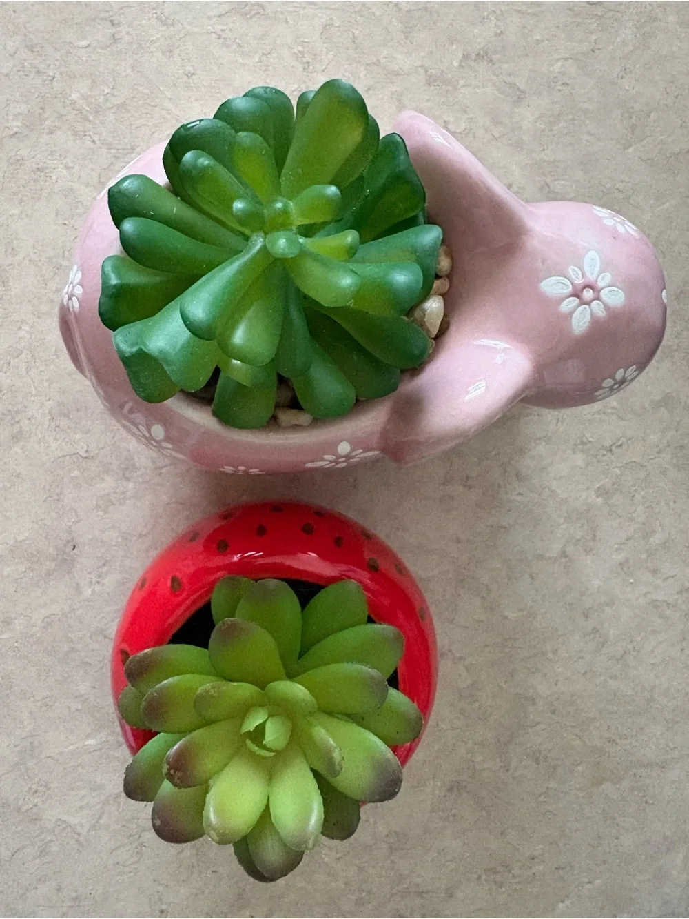 Set of Two Strawberry and Elephant Ceramic Planters with Succulents